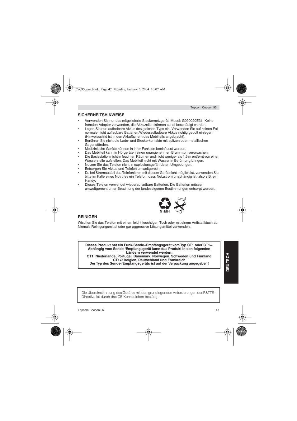 Topcom Cocoon 95 User Manual | Page 47 / 64