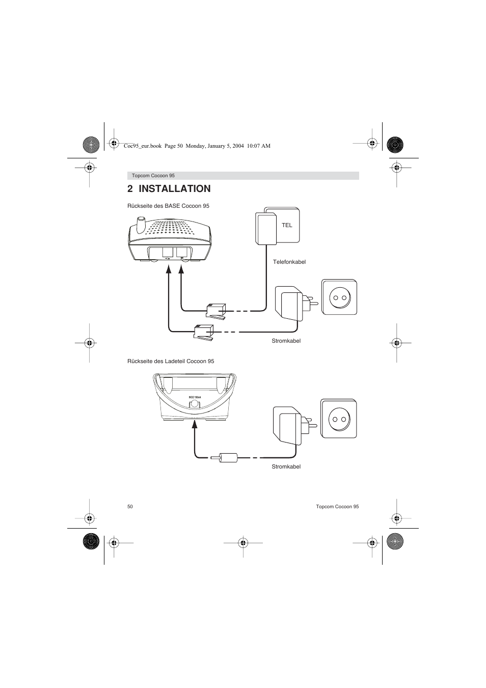 2 installation | Topcom Cocoon 95 User Manual | Page 50 / 64