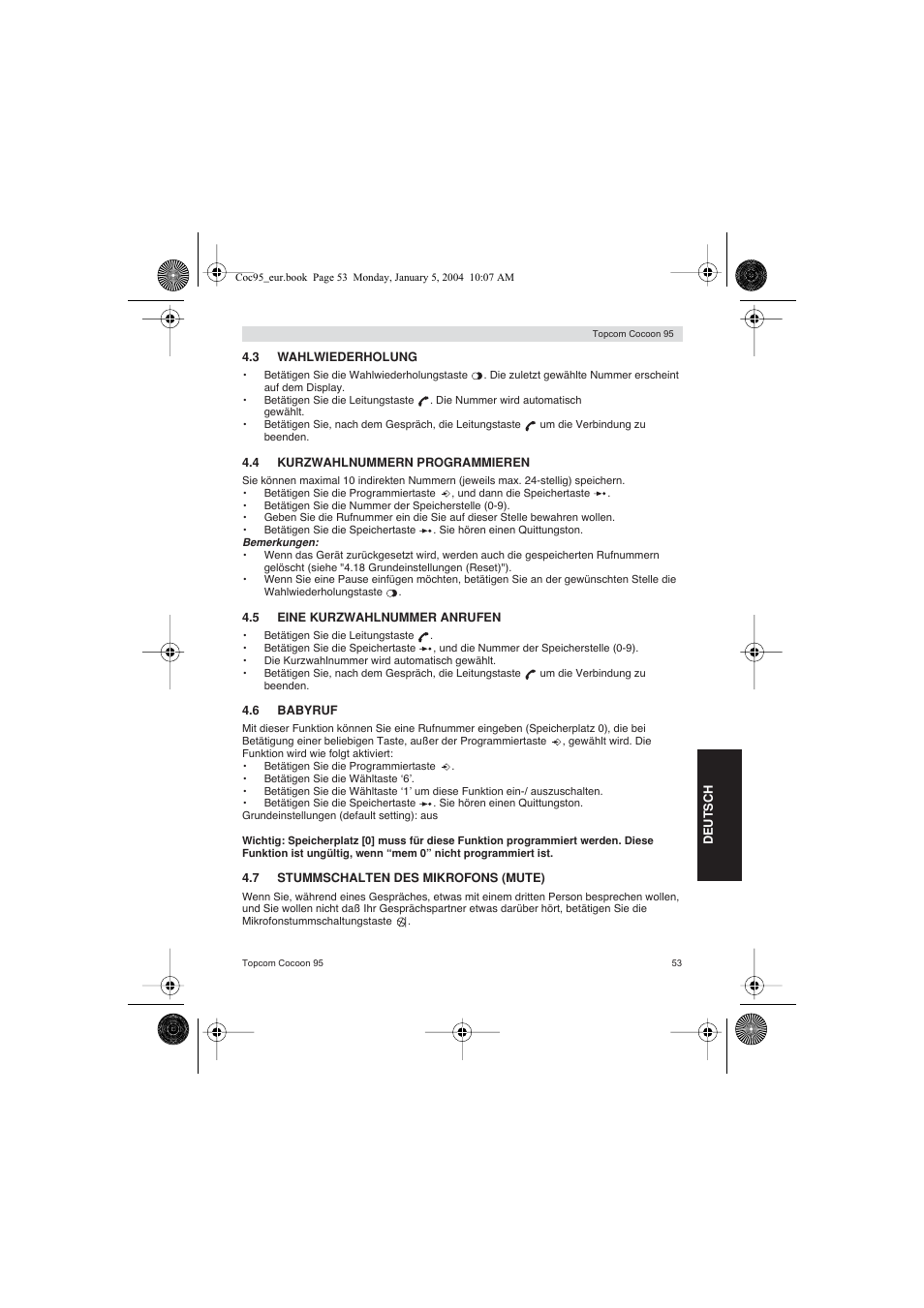 Topcom Cocoon 95 User Manual | Page 53 / 64