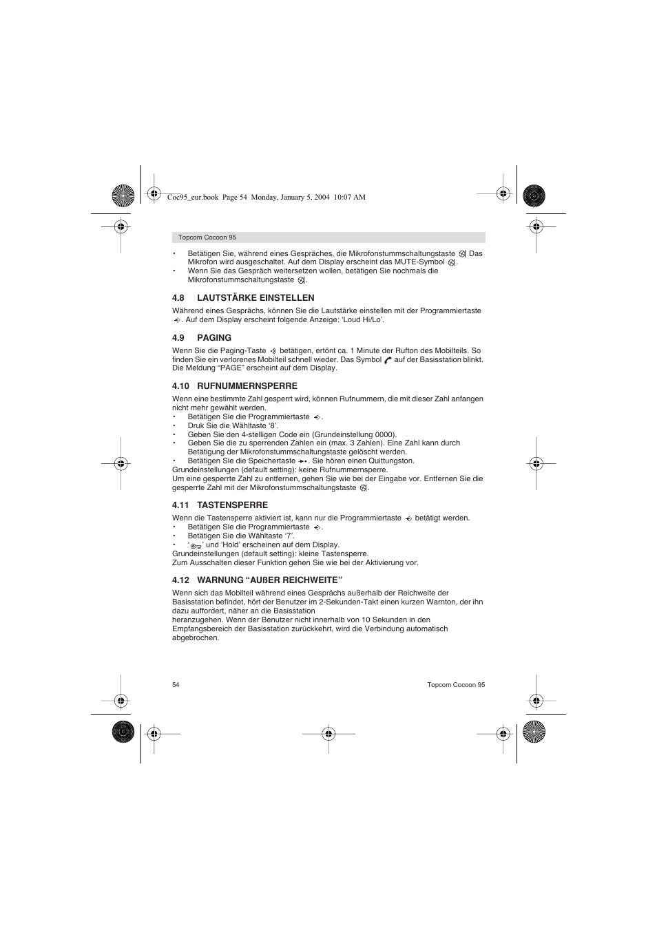 Topcom Cocoon 95 User Manual | Page 54 / 64