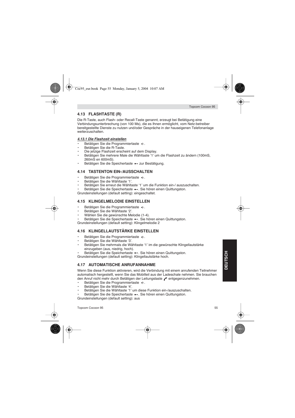 Topcom Cocoon 95 User Manual | Page 55 / 64