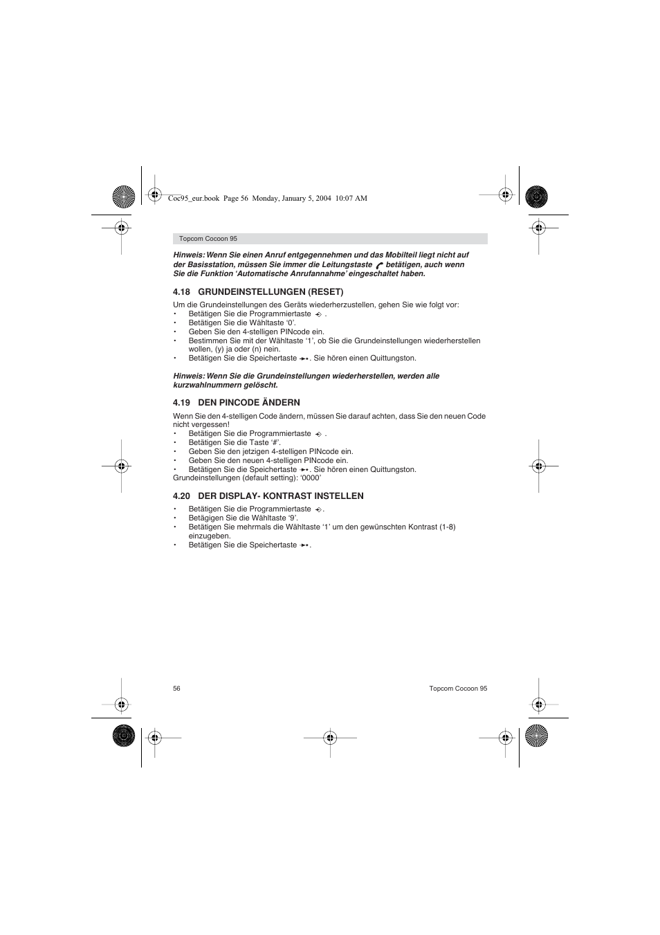 Topcom Cocoon 95 User Manual | Page 56 / 64