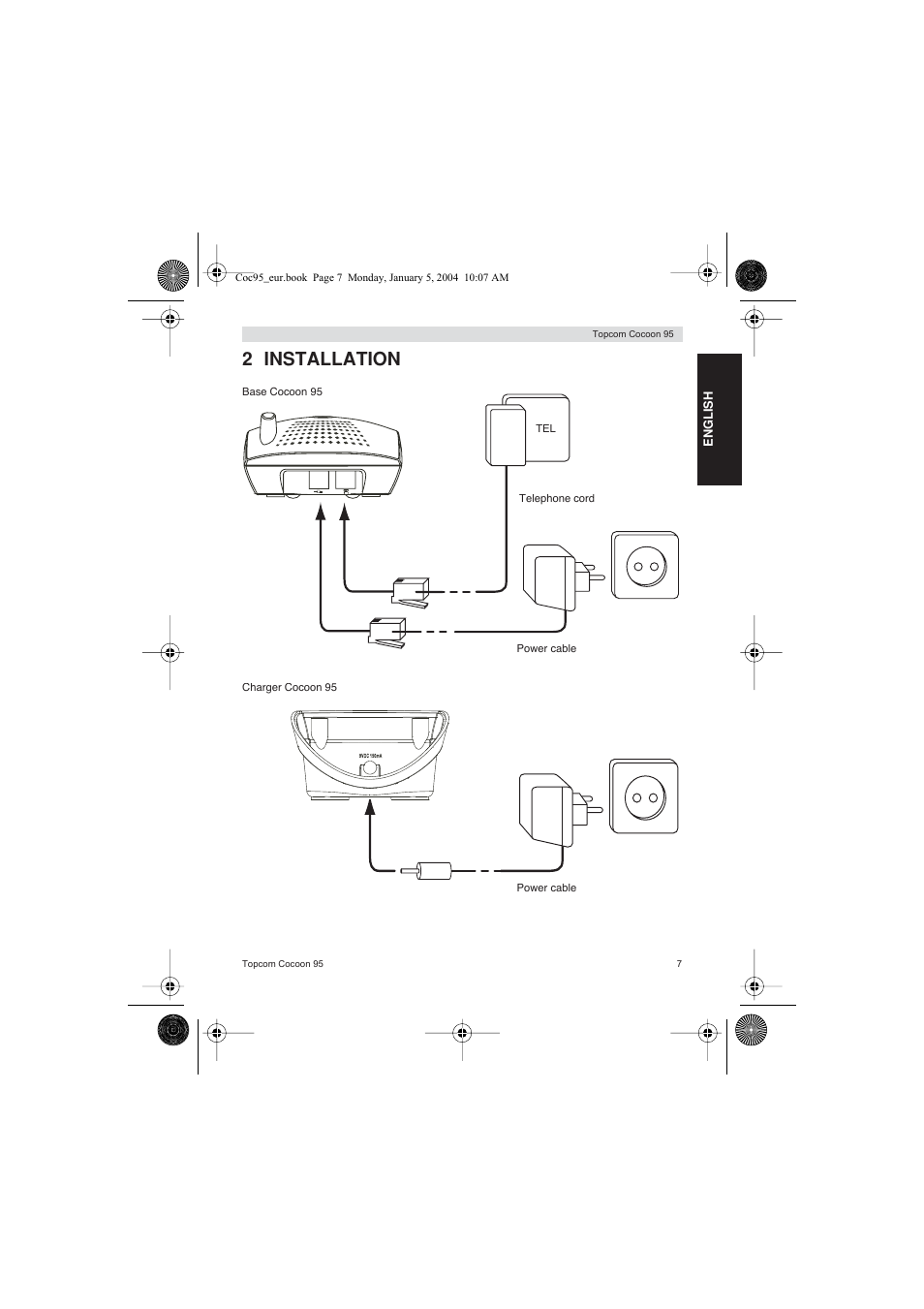 2 installation | Topcom Cocoon 95 User Manual | Page 7 / 64