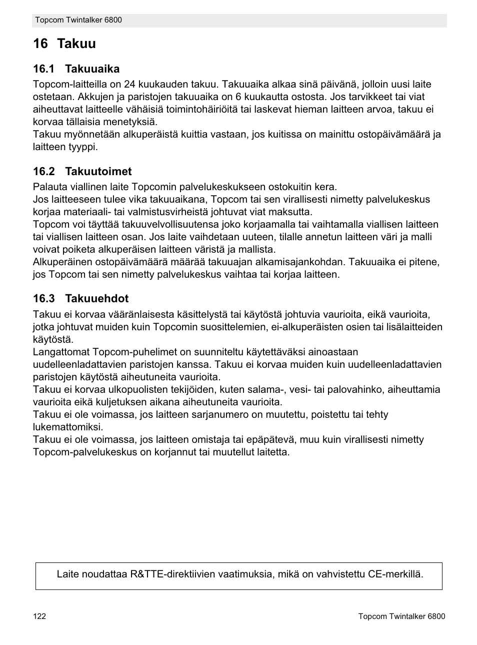 16 takuu | Topcom Twintalker 6800 User Manual | Page 122 / 236