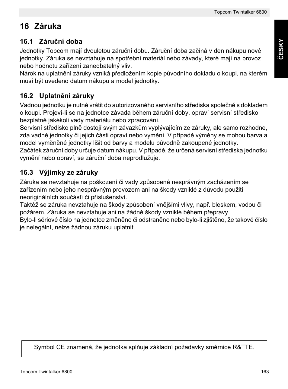 16 záruka | Topcom Twintalker 6800 User Manual | Page 163 / 236