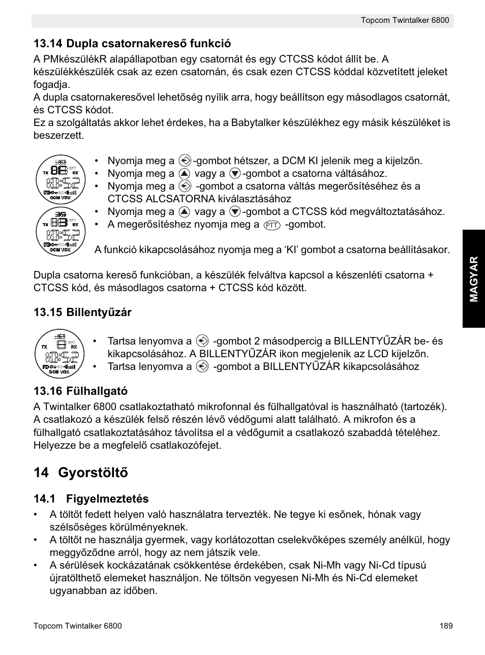 14 gyorstöltę | Topcom Twintalker 6800 User Manual | Page 189 / 236