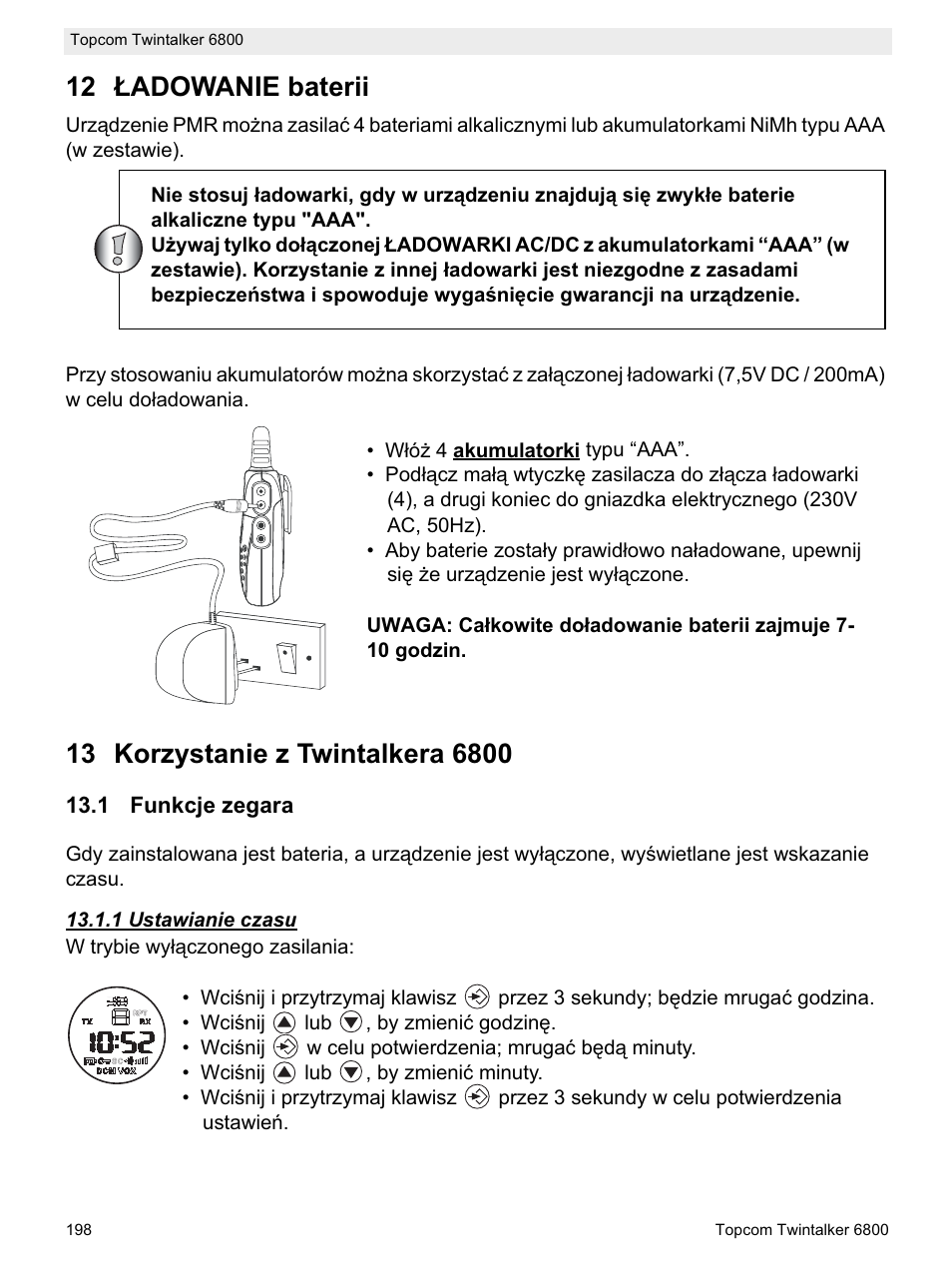 12 àadowanie baterii | Topcom Twintalker 6800 User Manual | Page 198 / 236