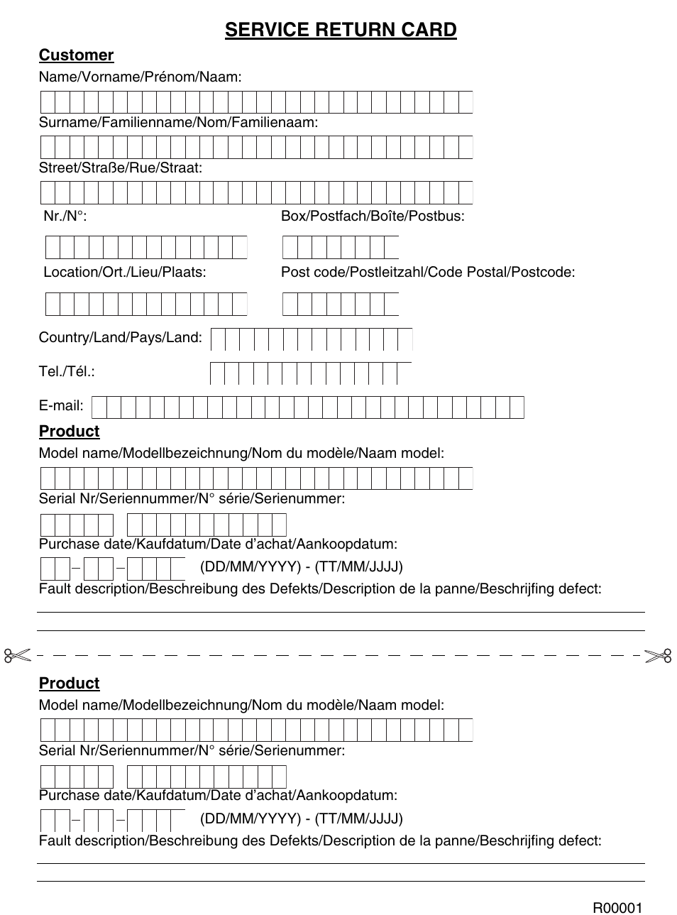 Service return card | Topcom Twintalker 6800 User Manual | Page 235 / 236