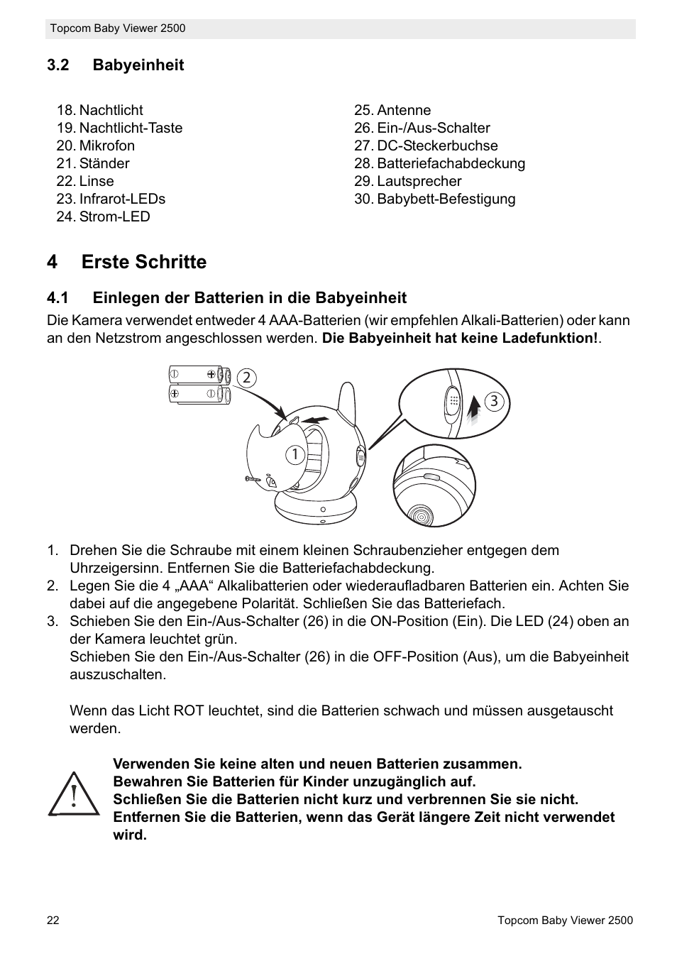 4erste schritte | Topcom BABY VIEWER 2500 User Manual | Page 22 / 104