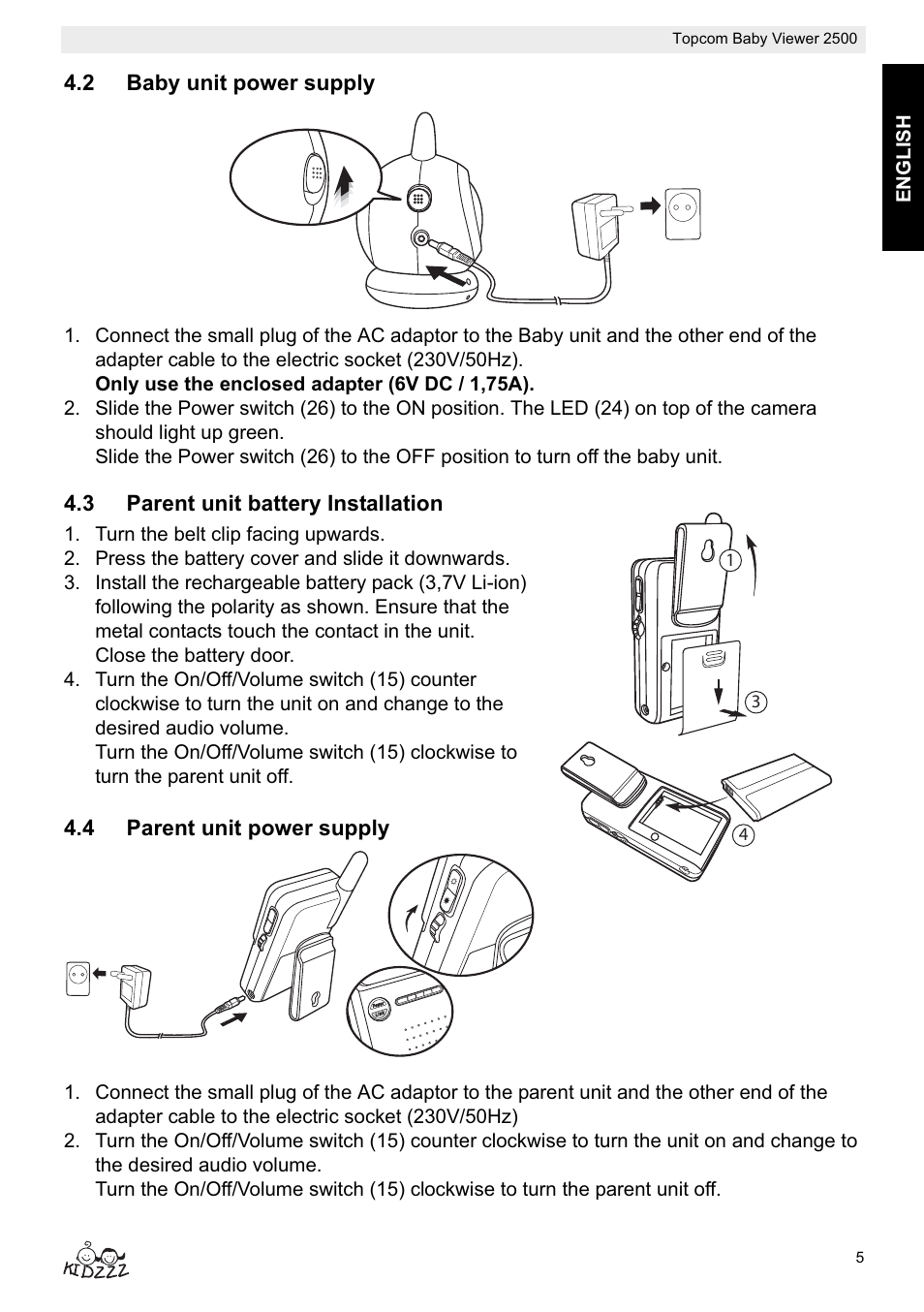 Topcom BABY VIEWER 2500 User Manual | Page 5 / 104