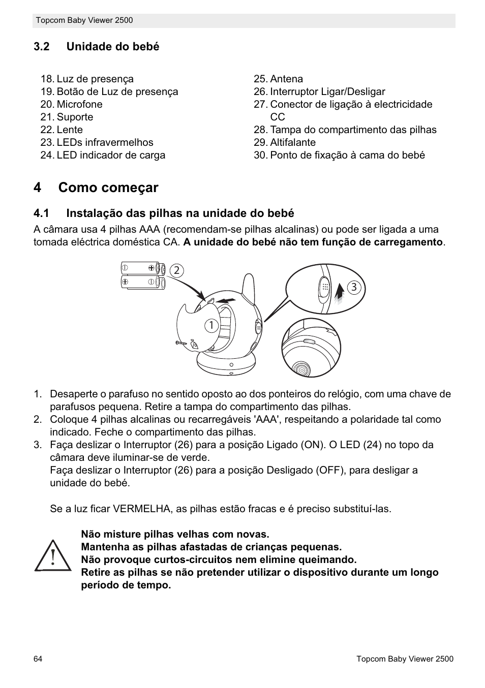 4como começar | Topcom BABY VIEWER 2500 User Manual | Page 64 / 104