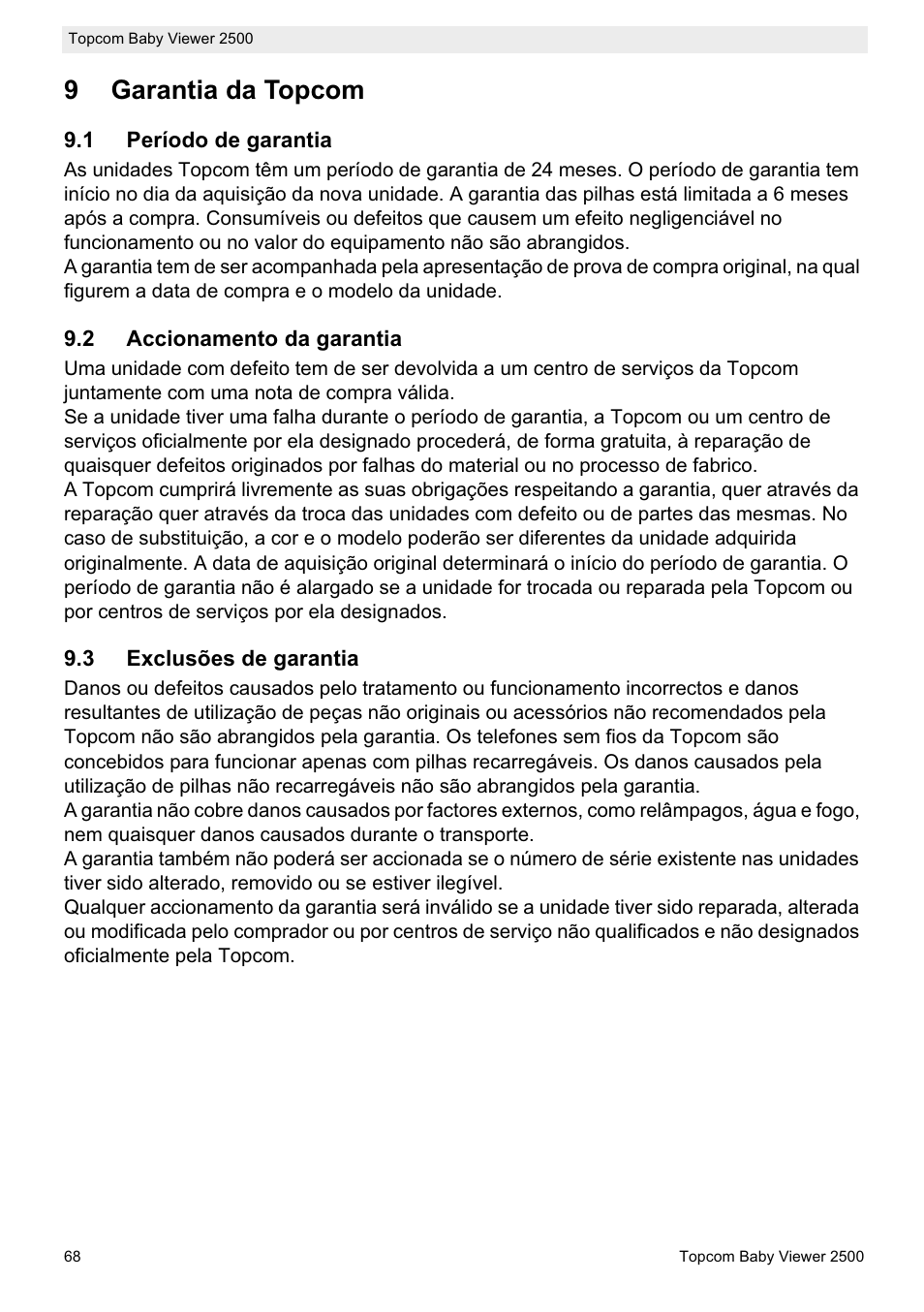 9garantia da topcom | Topcom BABY VIEWER 2500 User Manual | Page 68 / 104