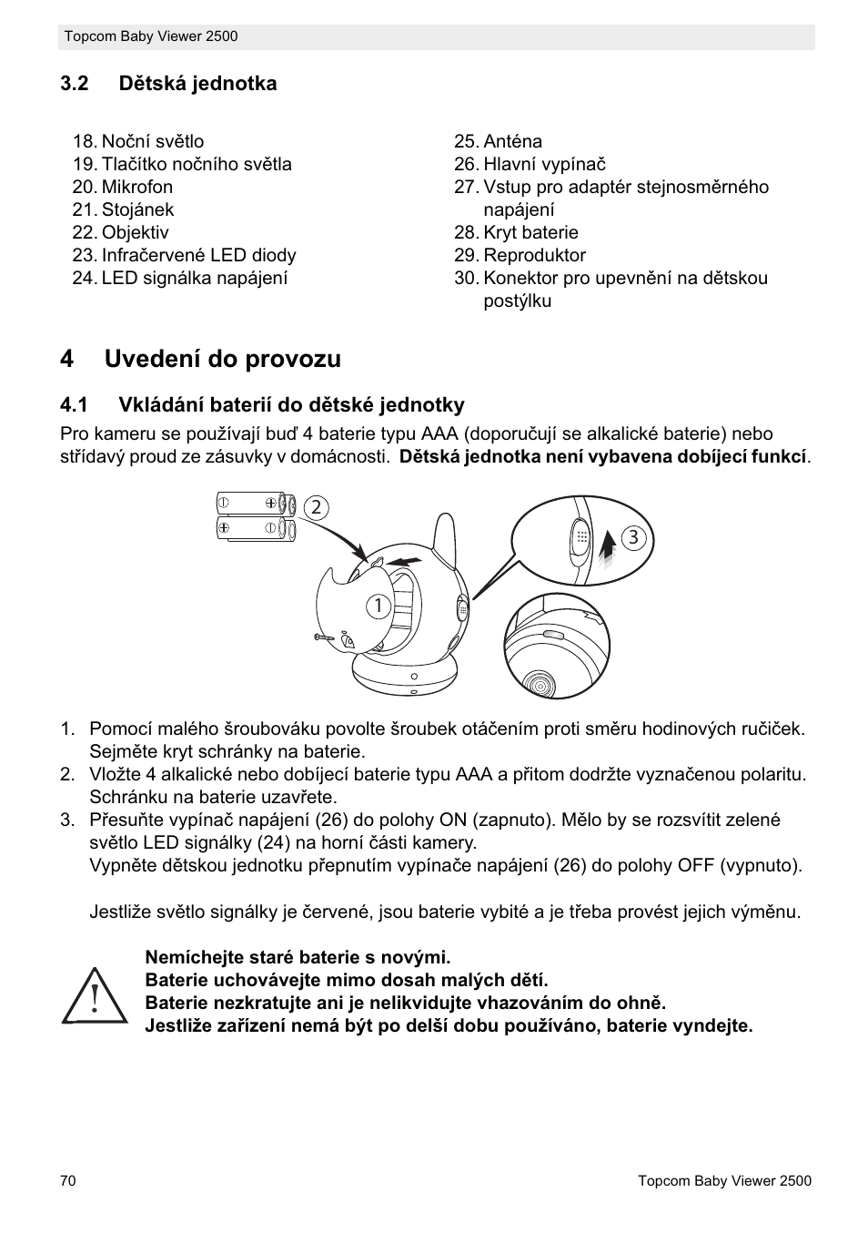 4uvedení do provozu | Topcom BABY VIEWER 2500 User Manual | Page 70 / 104