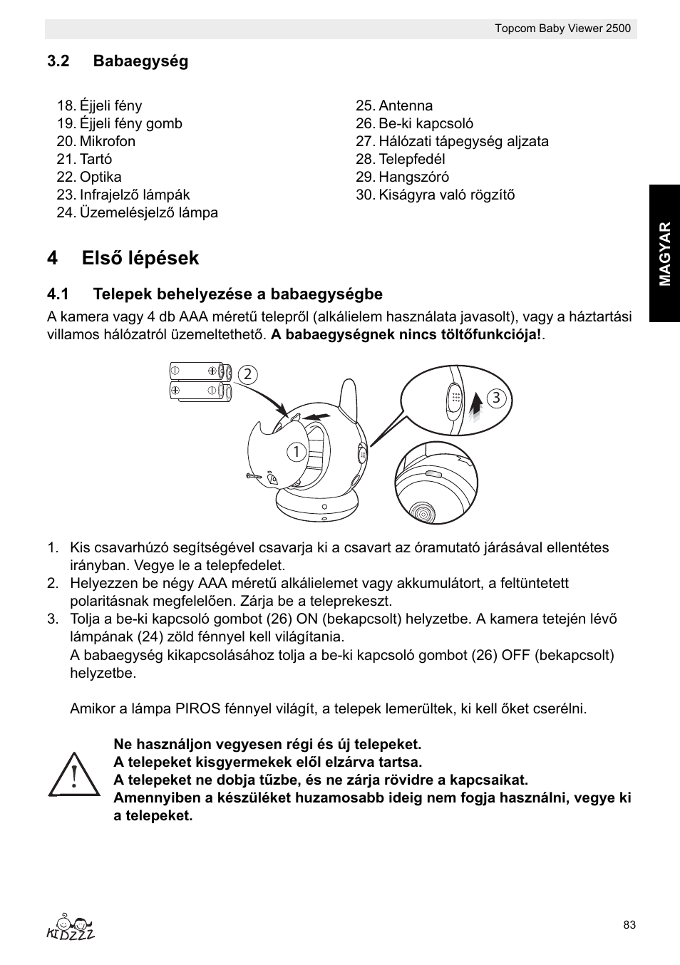 4elsę lépések | Topcom BABY VIEWER 2500 User Manual | Page 83 / 104