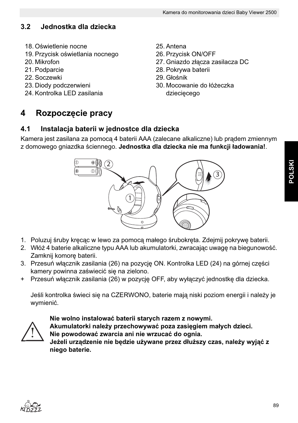 4rozpoczċcie pracy | Topcom BABY VIEWER 2500 User Manual | Page 89 / 104