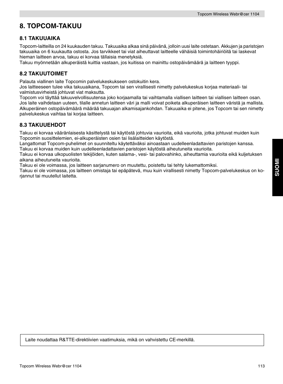 Topcom-takuu | Topcom Wireless Webracer 1104 User Manual | Page 113 / 144