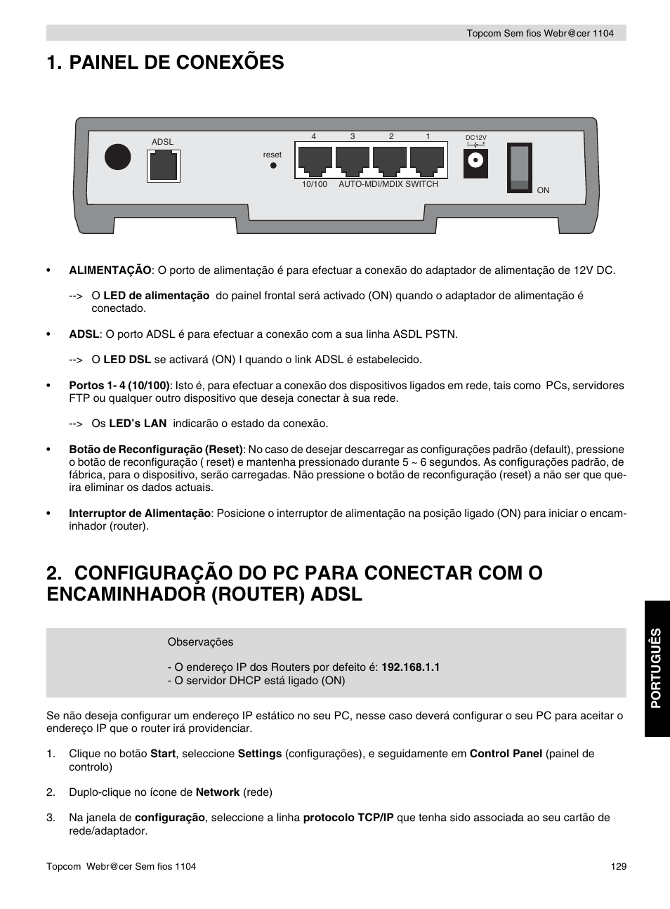 Painel de conexões | Topcom Wireless Webracer 1104 User Manual | Page 129 / 144