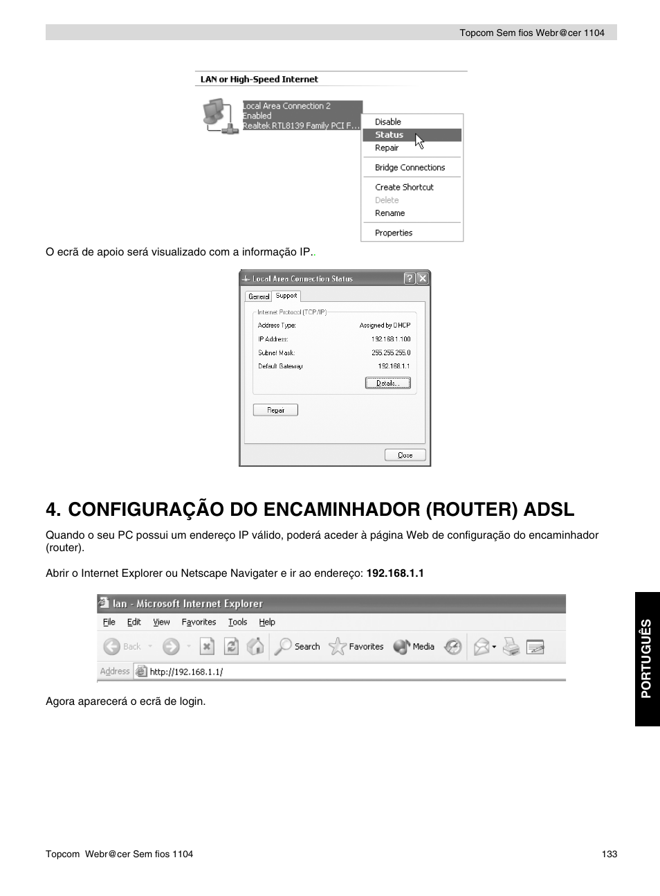 Configuração do encaminhador (router) adsl | Topcom Wireless Webracer 1104 User Manual | Page 133 / 144