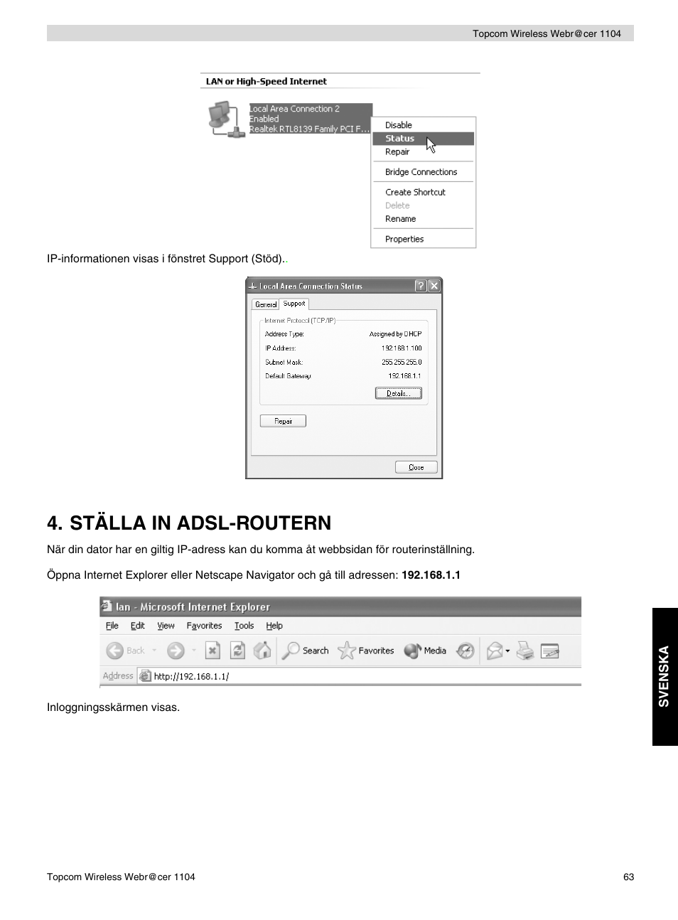 Ställa in adsl-routern | Topcom Wireless Webracer 1104 User Manual | Page 63 / 144