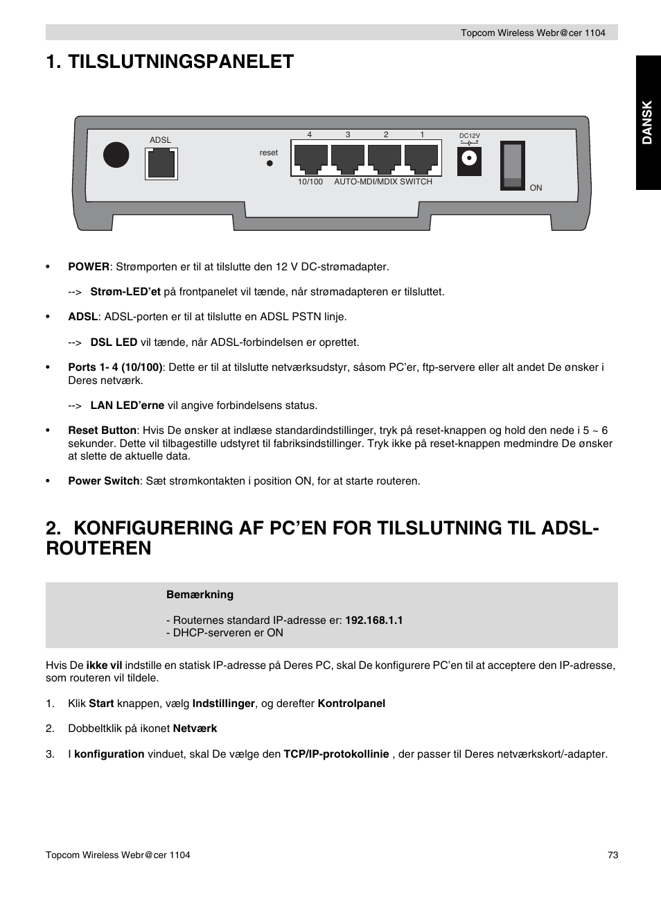 Tilslutningspanelet | Topcom Wireless Webracer 1104 User Manual | Page 73 / 144