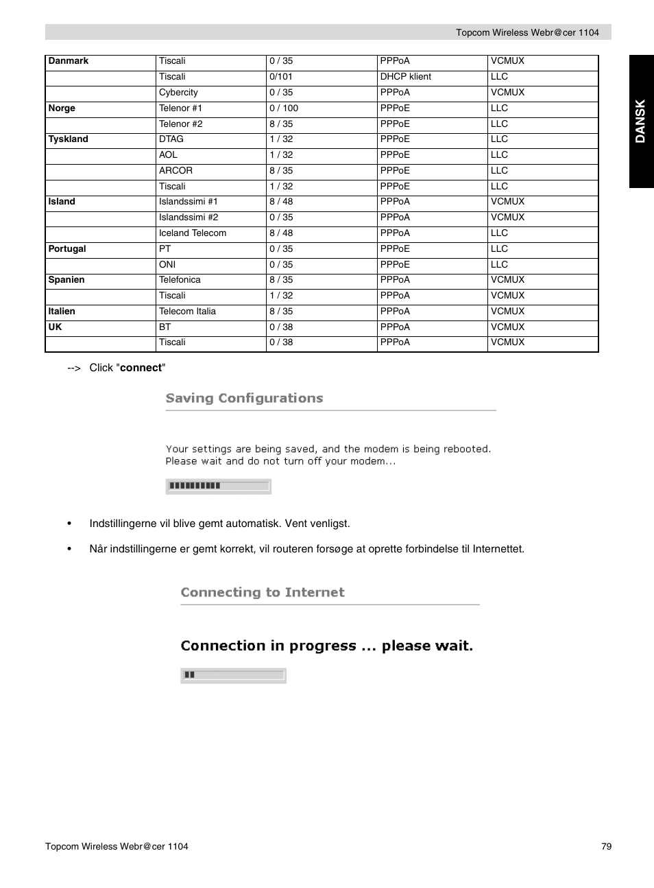 Da n s k | Topcom Wireless Webracer 1104 User Manual | Page 79 / 144