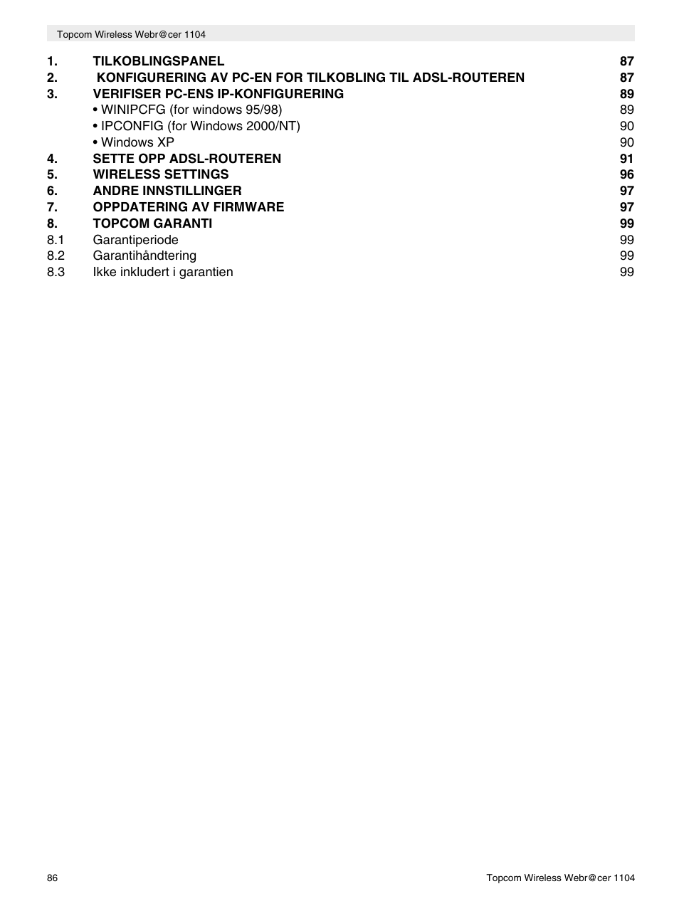 Topcom Wireless Webracer 1104 User Manual | Page 86 / 144