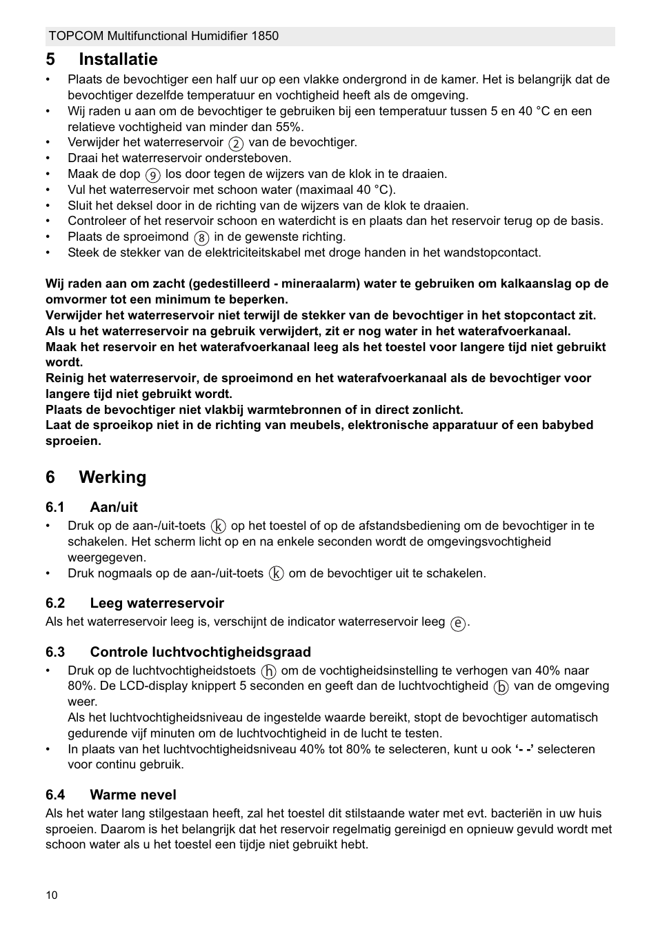 5installatie, 6werking | Topcom 1850 User Manual | Page 10 / 92