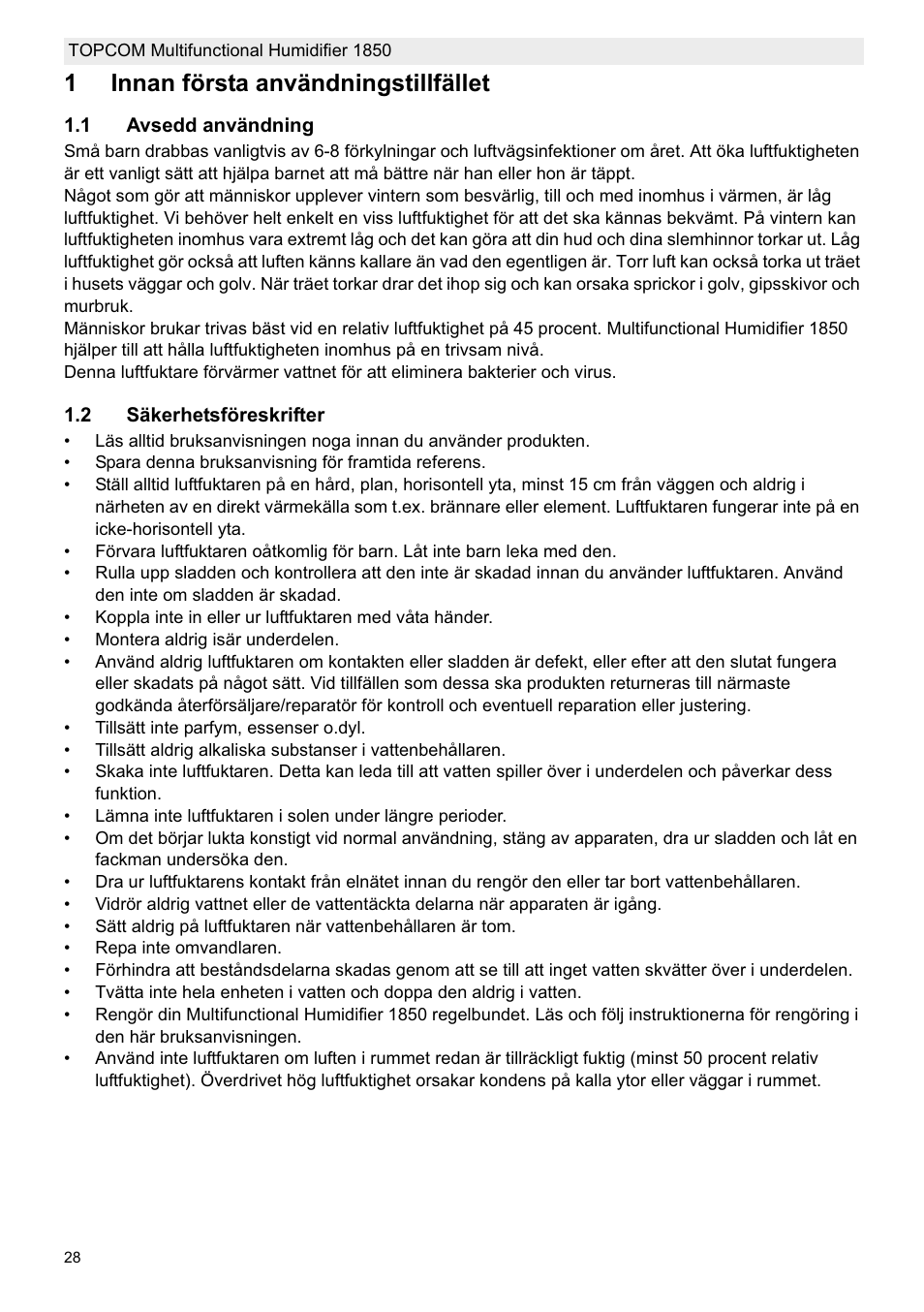 1innan första användningstillfället | Topcom 1850 User Manual | Page 28 / 92