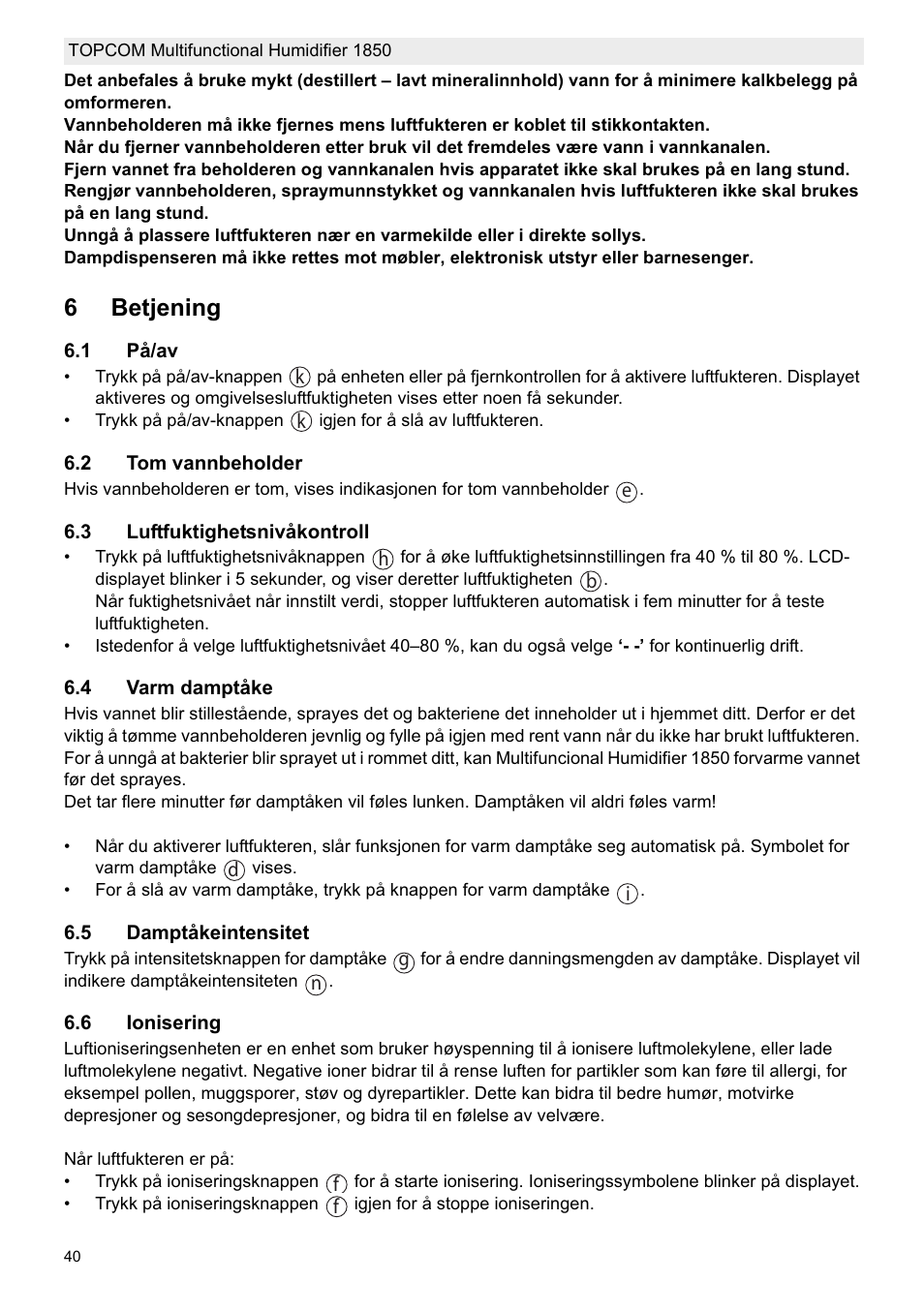 6betjening | Topcom 1850 User Manual | Page 40 / 92