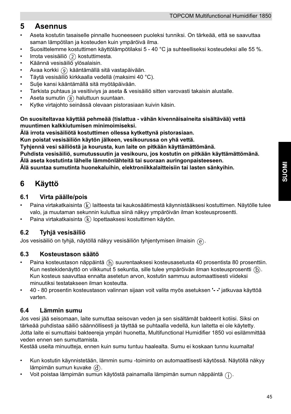 5asennus, 6käyttö | Topcom 1850 User Manual | Page 45 / 92
