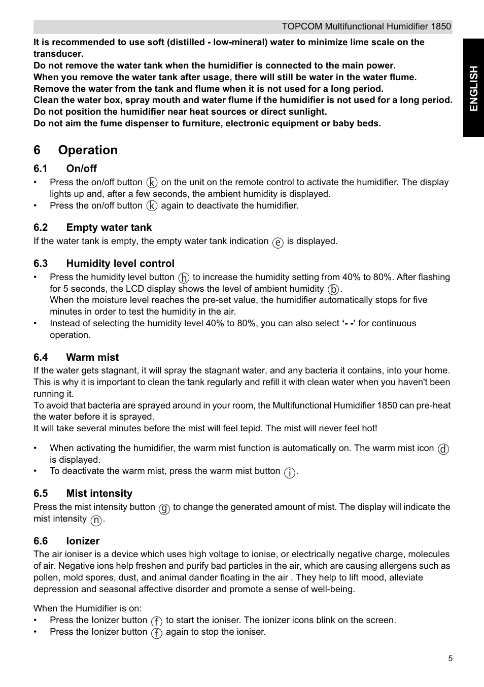 6operation | Topcom 1850 User Manual | Page 5 / 92