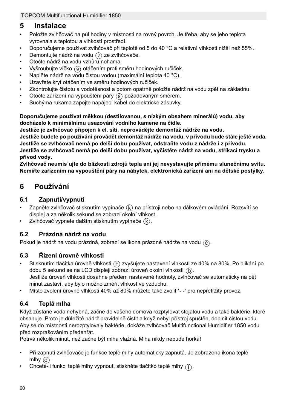 5instalace, 6používání | Topcom 1850 User Manual | Page 60 / 92