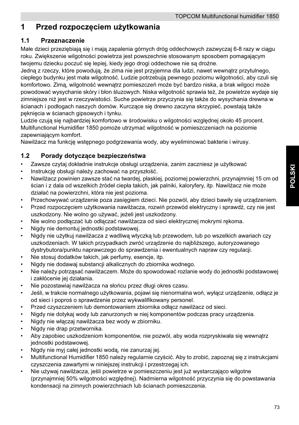 1przed rozpoczċciem uīytkowania | Topcom 1850 User Manual | Page 73 / 92