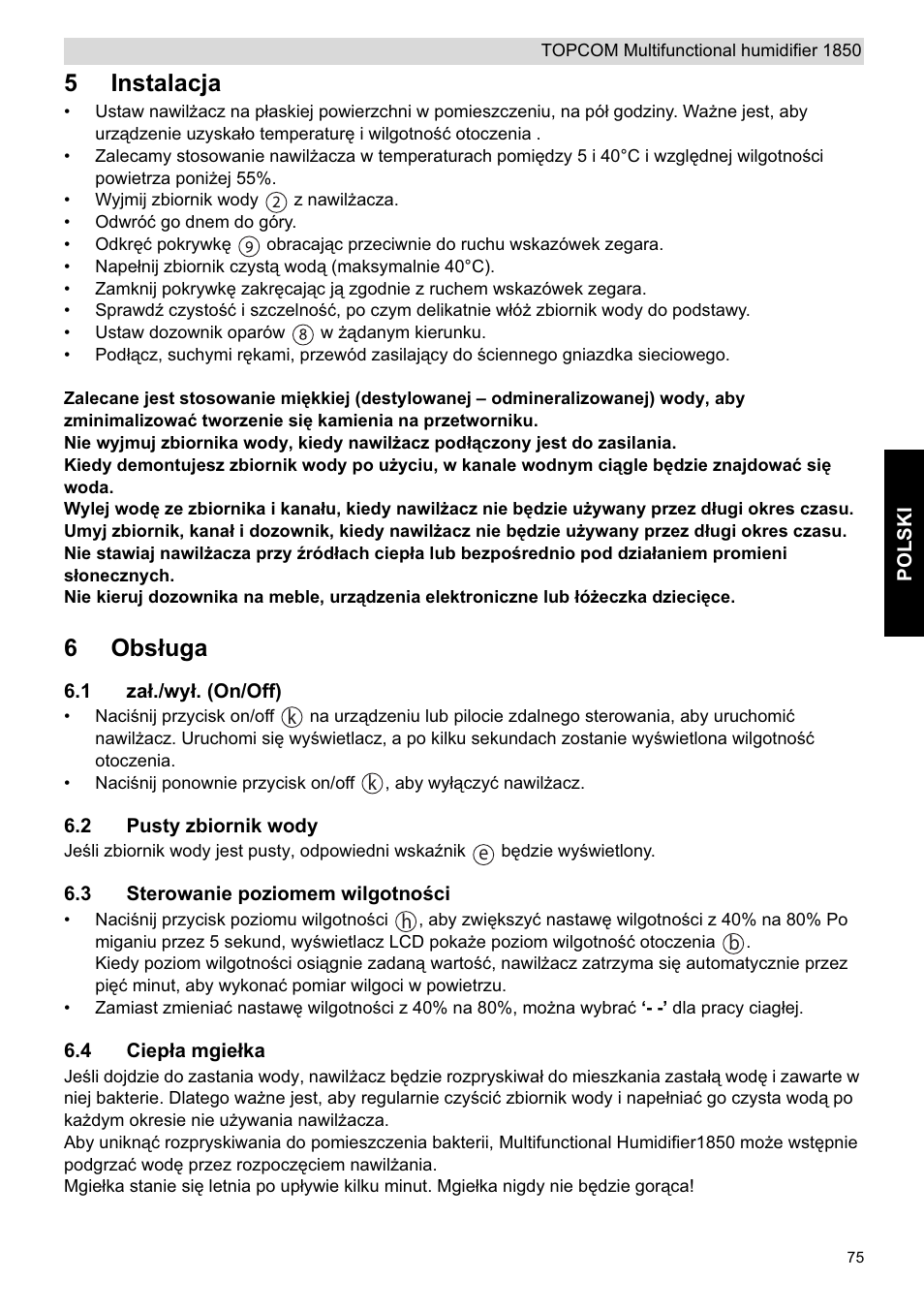 5instalacja, 6obsáuga | Topcom 1850 User Manual | Page 75 / 92