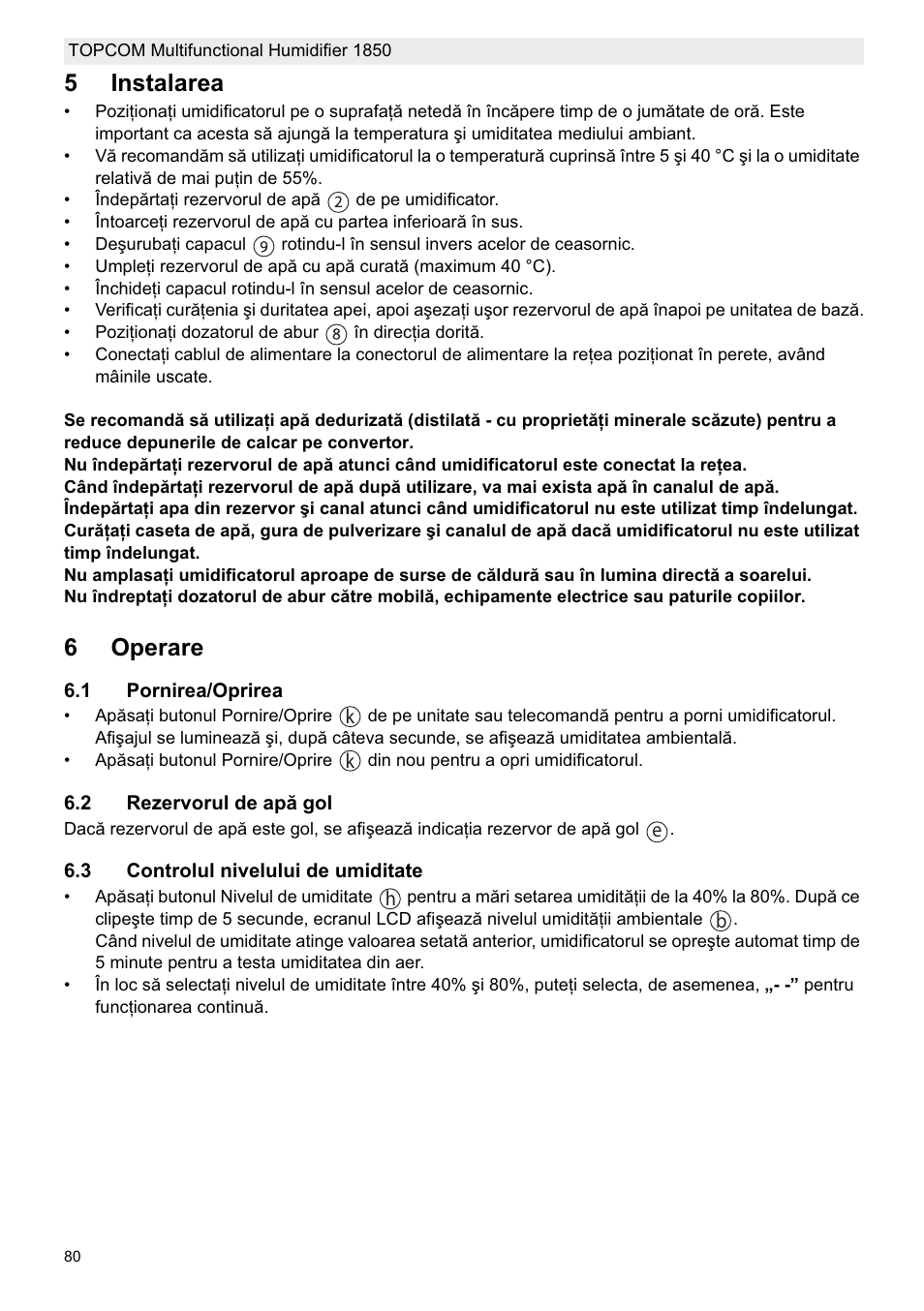 5instalarea, 6operare | Topcom 1850 User Manual | Page 80 / 92