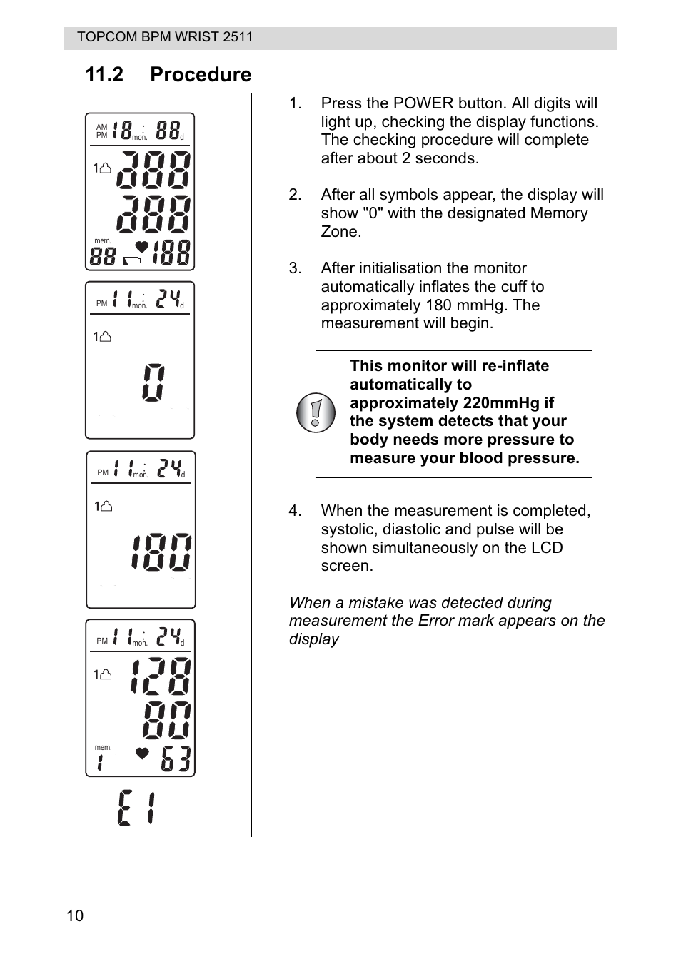 2 procedure | Topcom BPM WRIST 2511 User Manual | Page 10 / 104