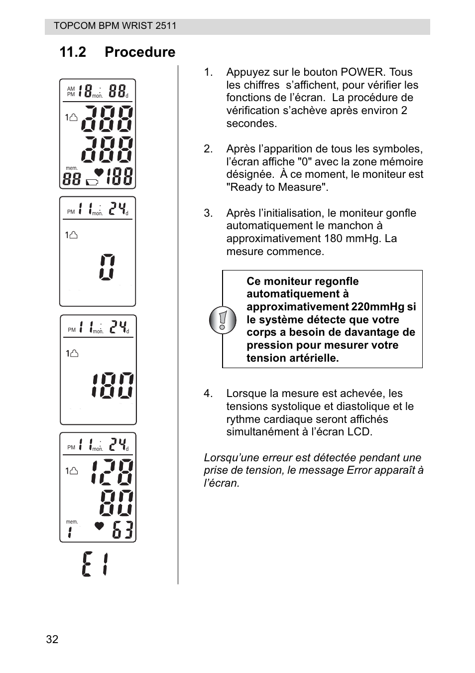 2 procedure | Topcom BPM WRIST 2511 User Manual | Page 32 / 104