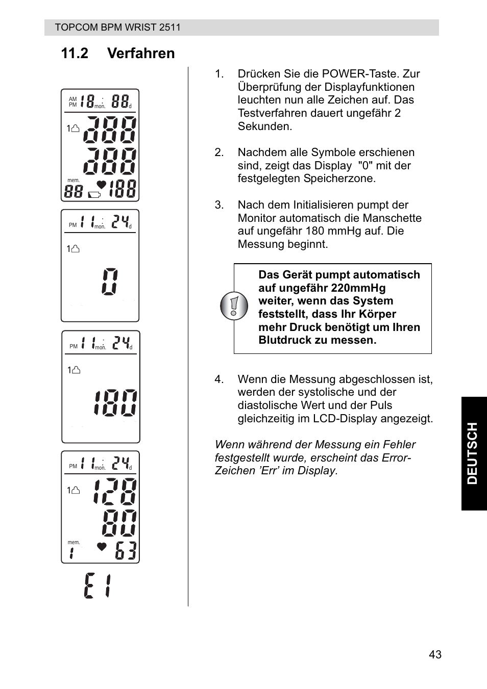2 verfahren, Deu tsch | Topcom BPM WRIST 2511 User Manual | Page 43 / 104