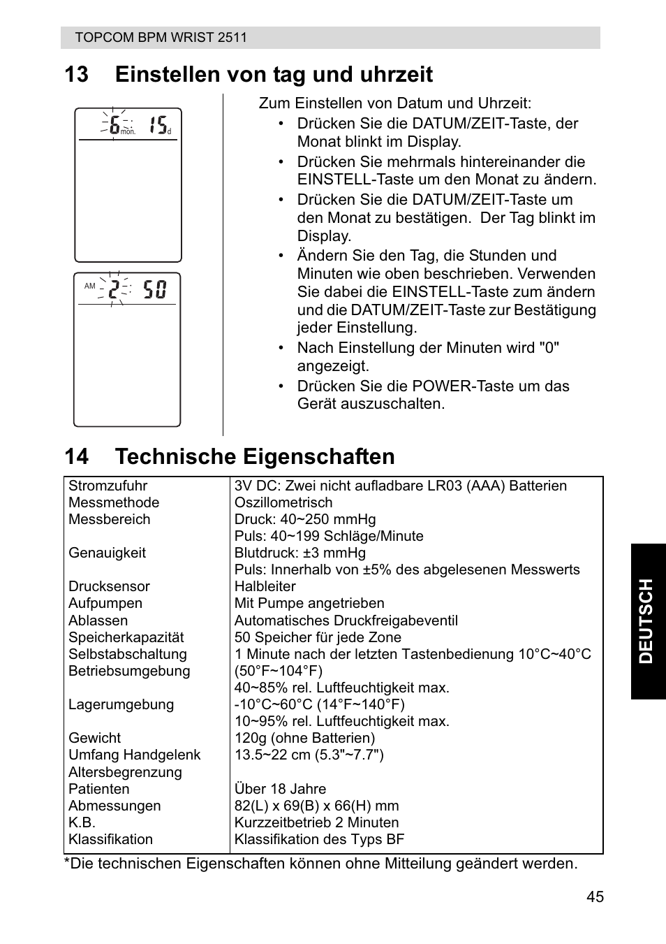 Topcom BPM WRIST 2511 User Manual | Page 45 / 104