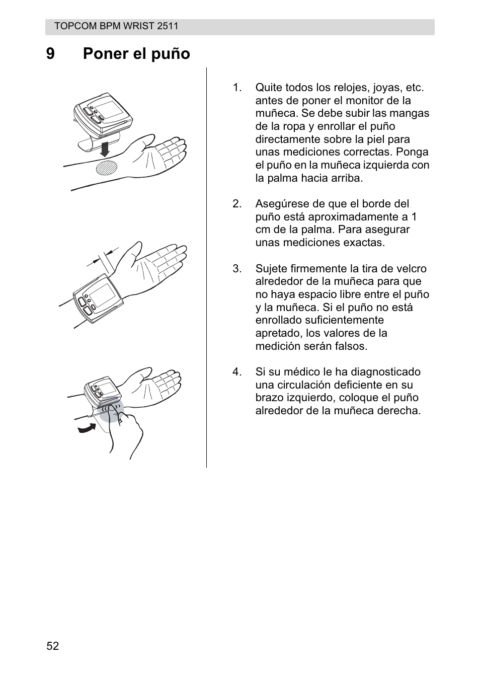 9poner el puño | Topcom BPM WRIST 2511 User Manual | Page 52 / 104