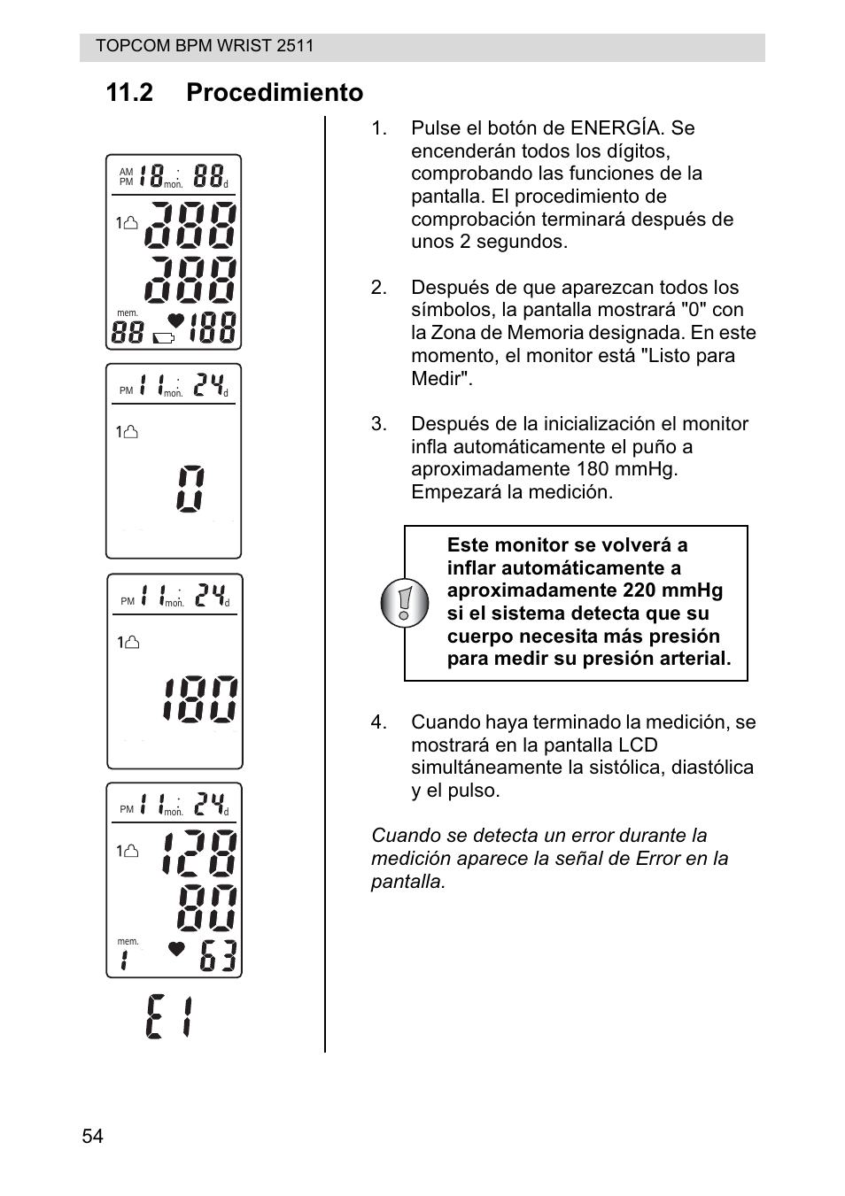 2 procedimiento | Topcom BPM WRIST 2511 User Manual | Page 54 / 104