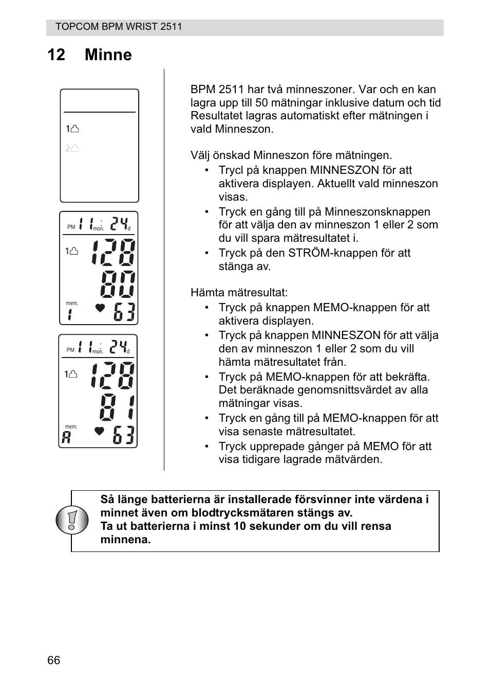 12 minne | Topcom BPM WRIST 2511 User Manual | Page 66 / 104