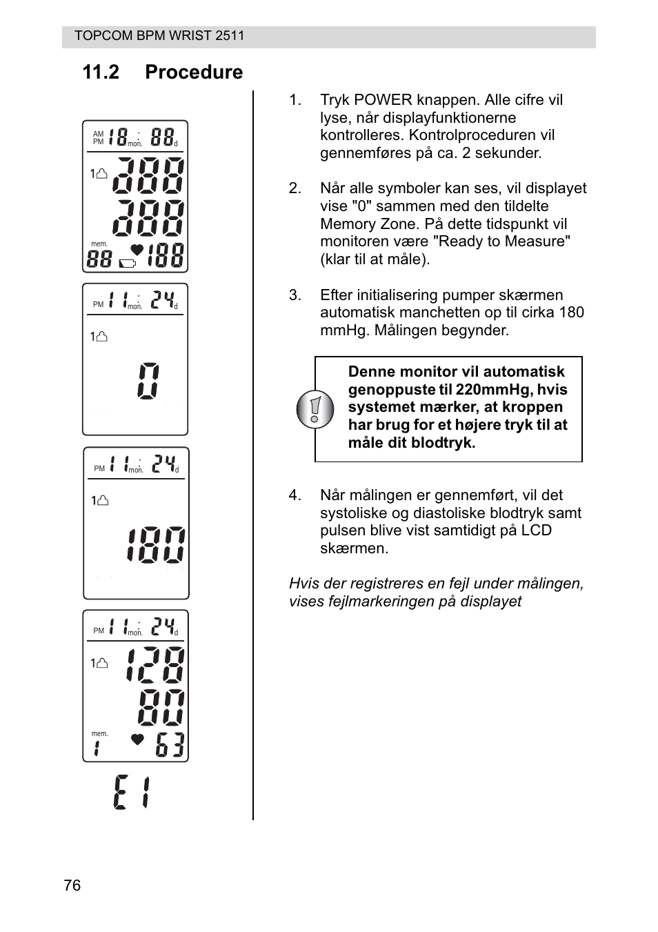 2 procedure | Topcom BPM WRIST 2511 User Manual | Page 76 / 104