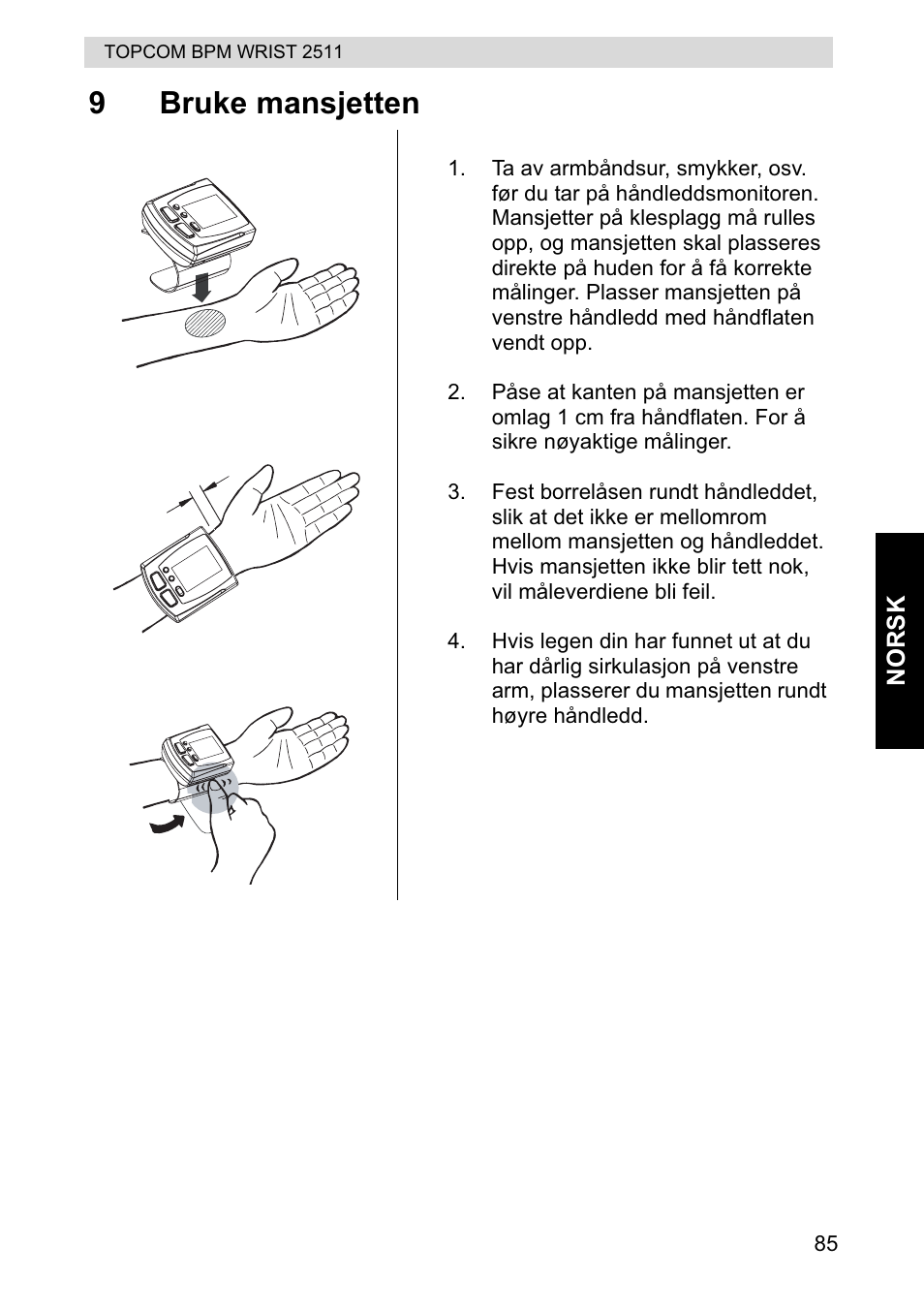 9bruke mansjetten | Topcom BPM WRIST 2511 User Manual | Page 85 / 104