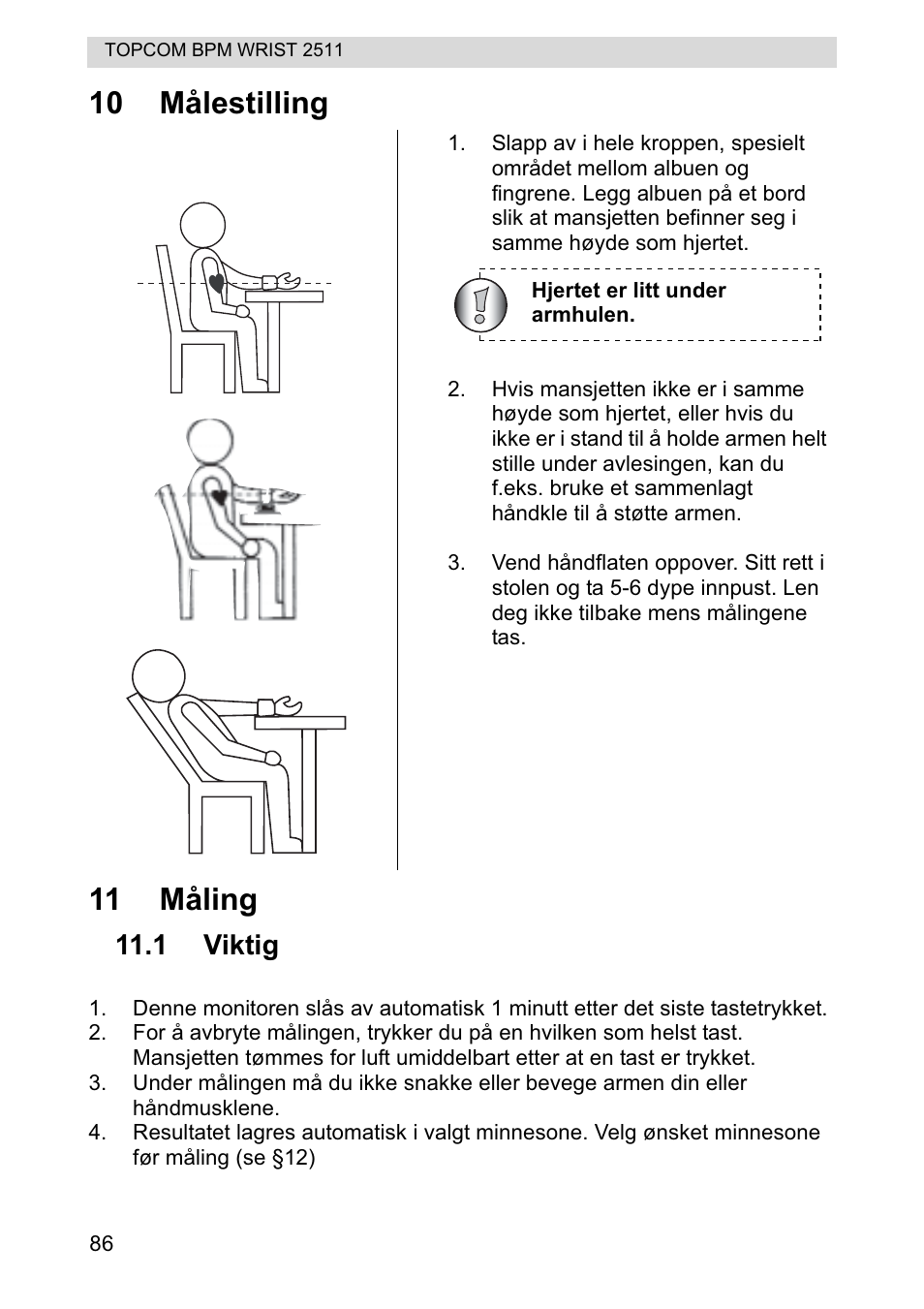 10 målestilling 11 måling | Topcom BPM WRIST 2511 User Manual | Page 86 / 104