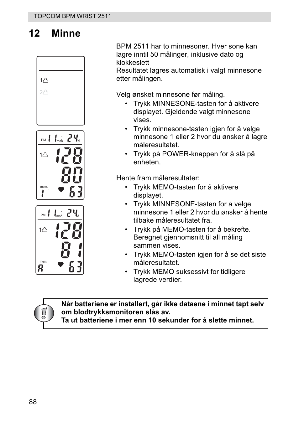 12 minne | Topcom BPM WRIST 2511 User Manual | Page 88 / 104