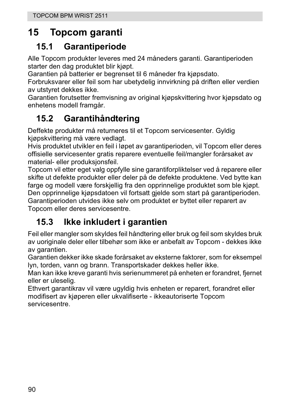 15 topcom garanti | Topcom BPM WRIST 2511 User Manual | Page 90 / 104