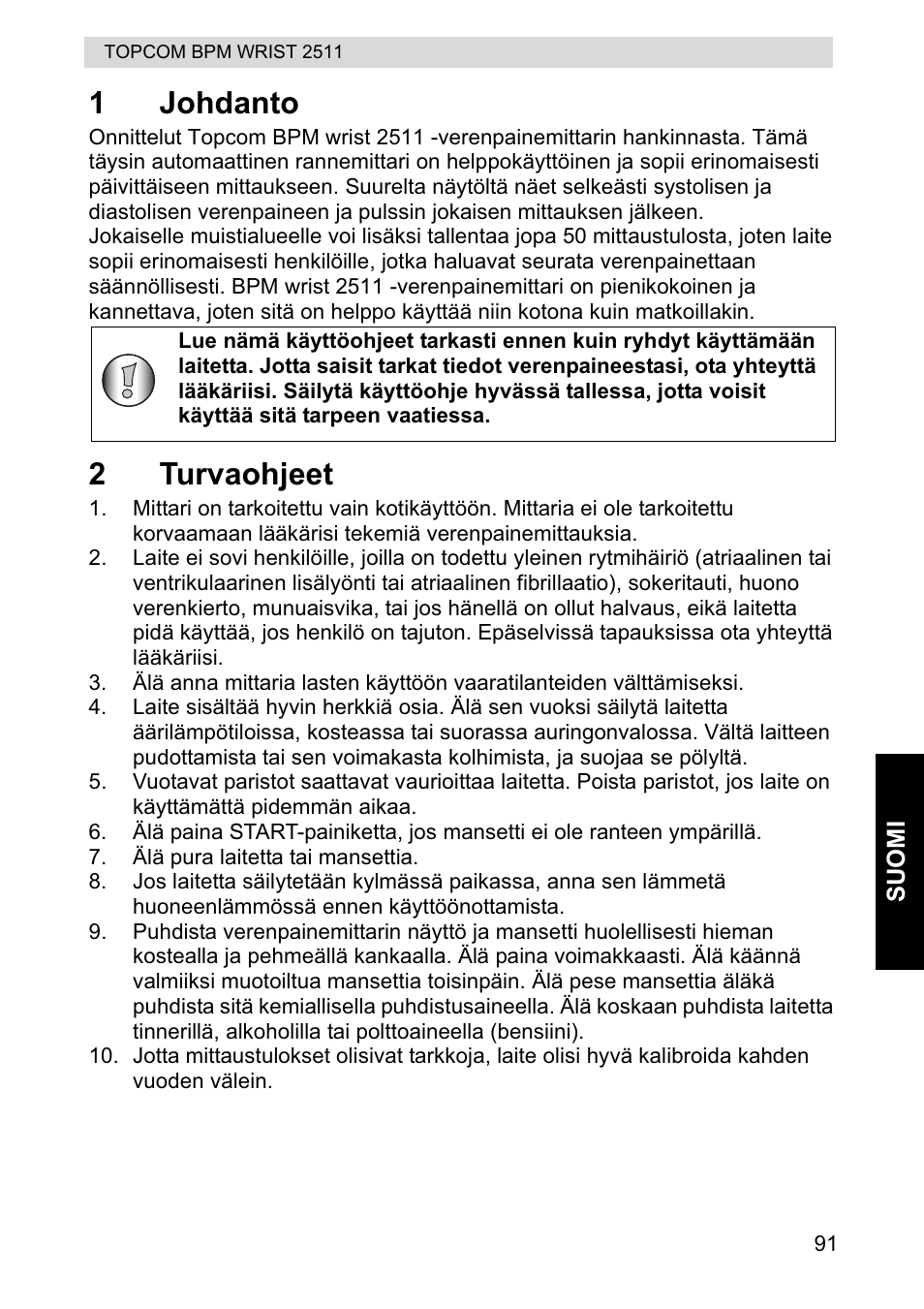 1johdanto, 2turvaohjeet | Topcom BPM WRIST 2511 User Manual | Page 91 / 104