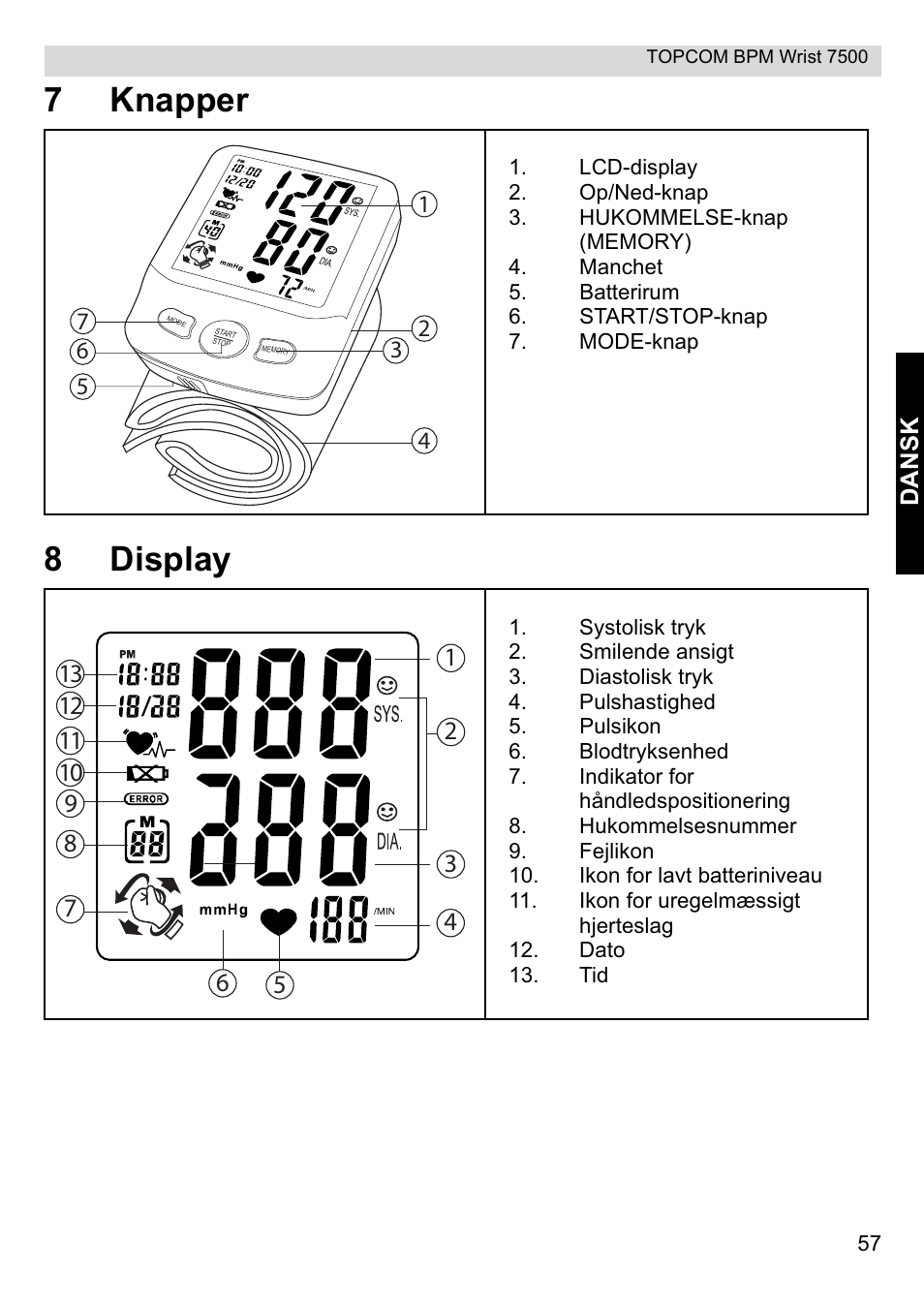 7knapper 8 display | Topcom BPM Wrist 7500 User Manual | Page 57 / 88