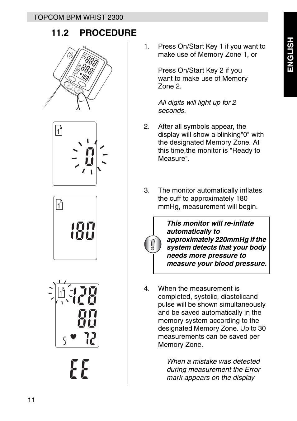 2 procedure, English | Topcom BPM WRIST 2300 User Manual | Page 11 / 92